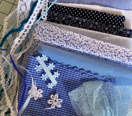 Tiny Print Fabric, Lace and Trims Pack Blues