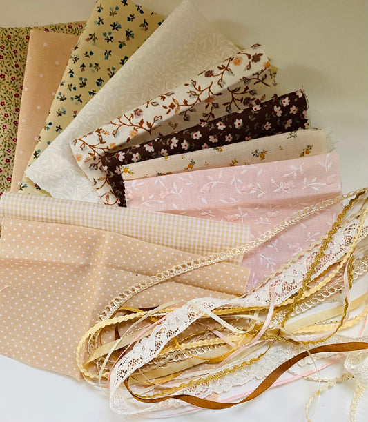 Tiny Print Fabric, Lace and Trims Pack Beige